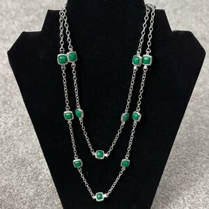 Talbots Silver Tone Necklace with Green Stations